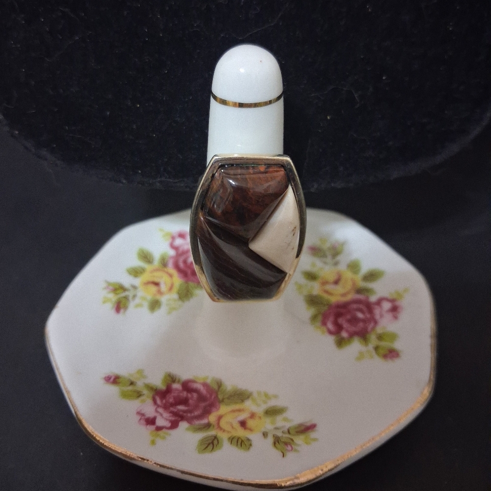 Jay King Mine Finds DTR. .925 Sterling Silver Petrified Wood & Agate Ladies Ring